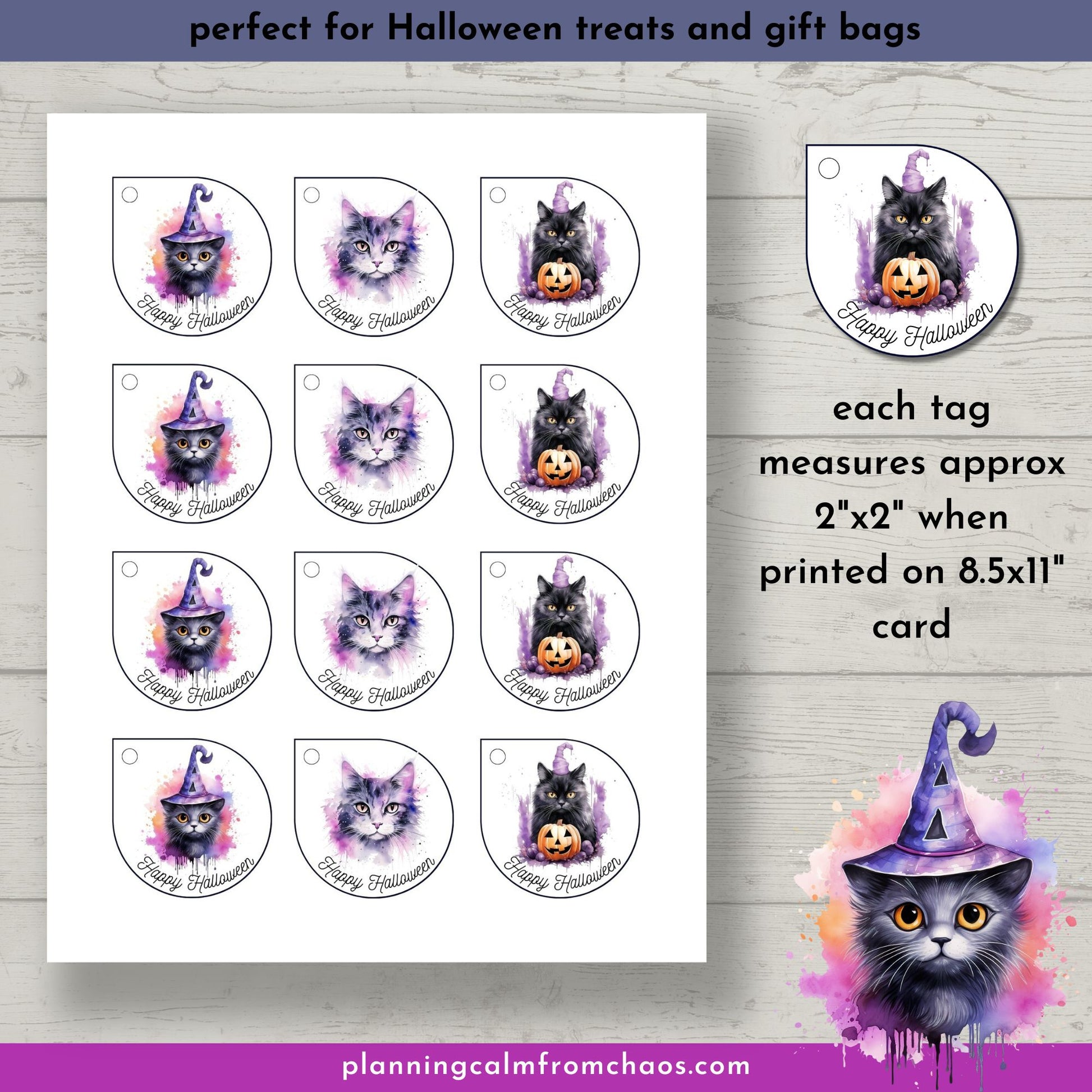 Printable watercolour witch halloween gift tags
