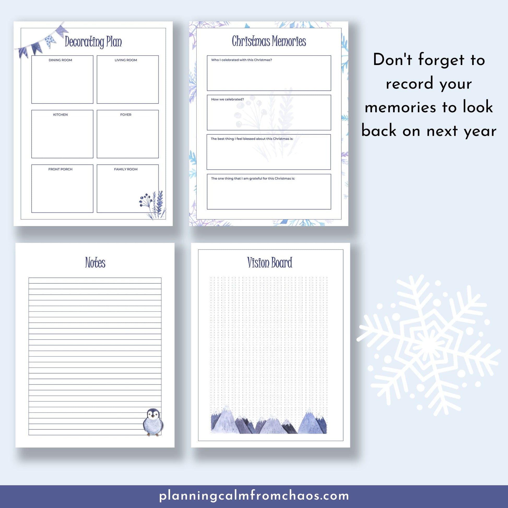 printable snowman christmas planner