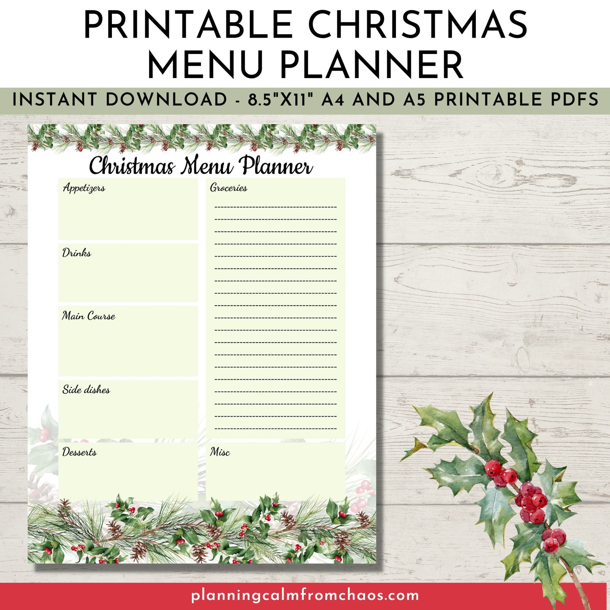 printable christmas menu planner
