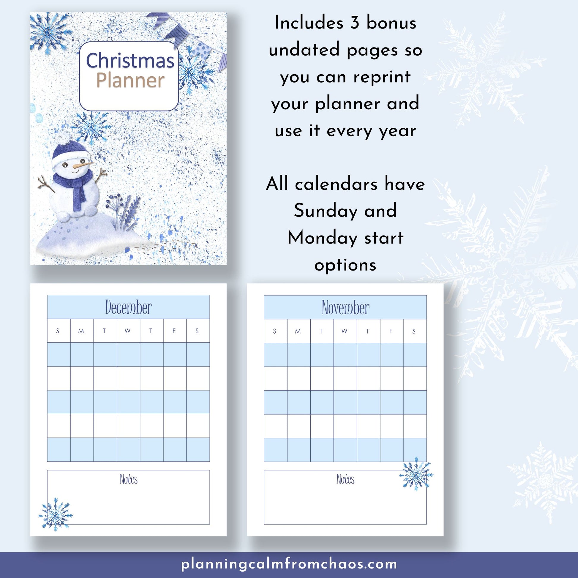 printable frosty christmas planner