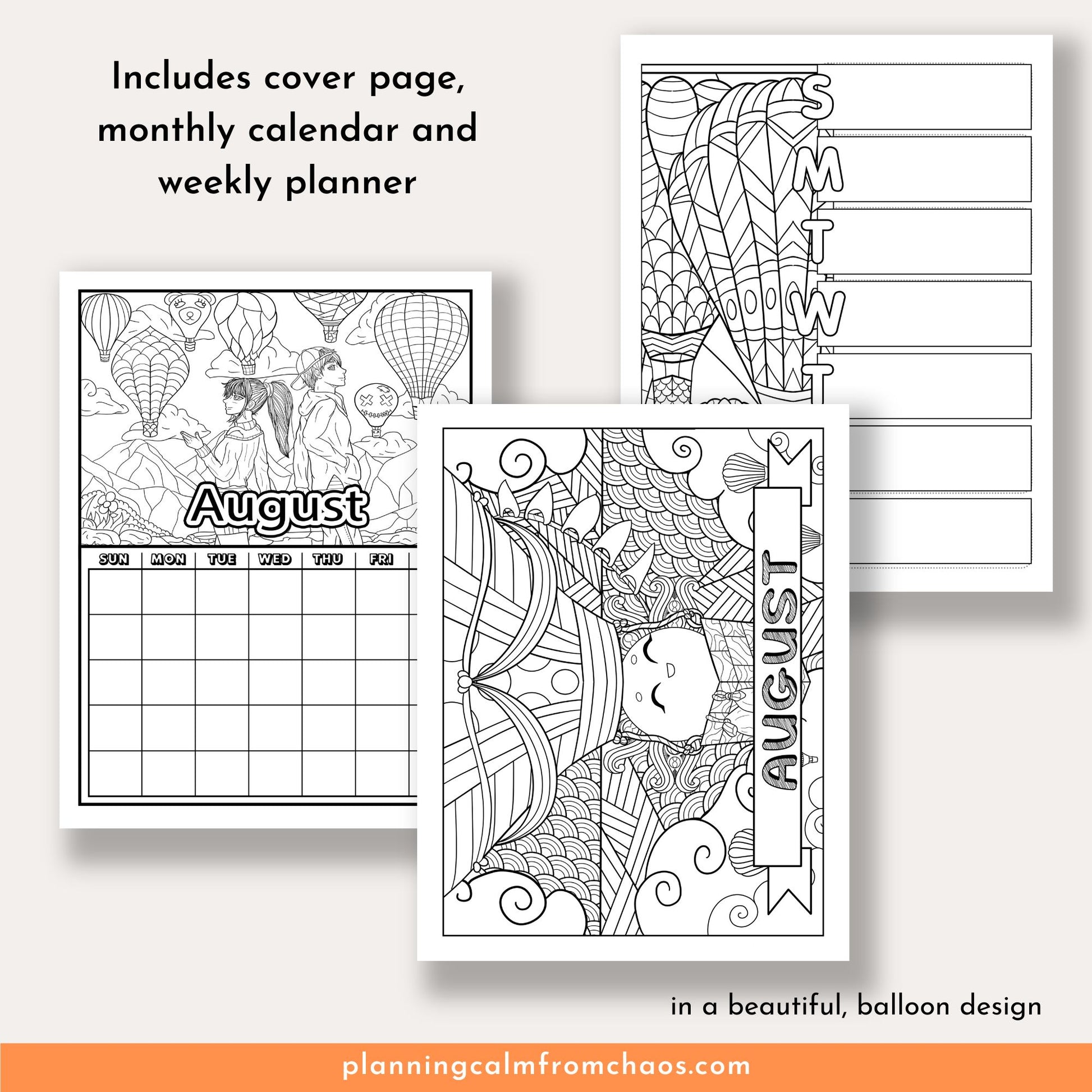 august coloring planner