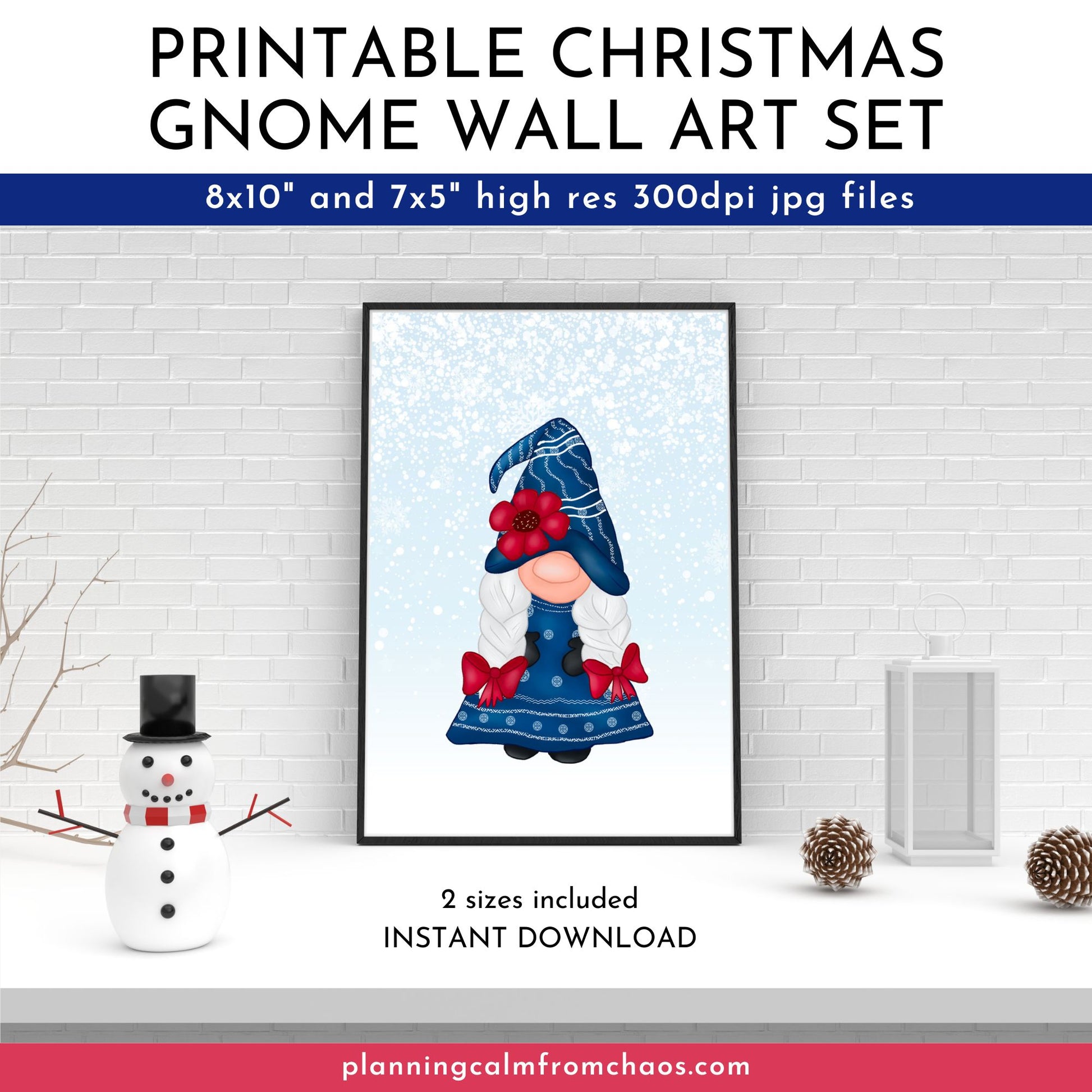 christmas gnome printable wall art set
