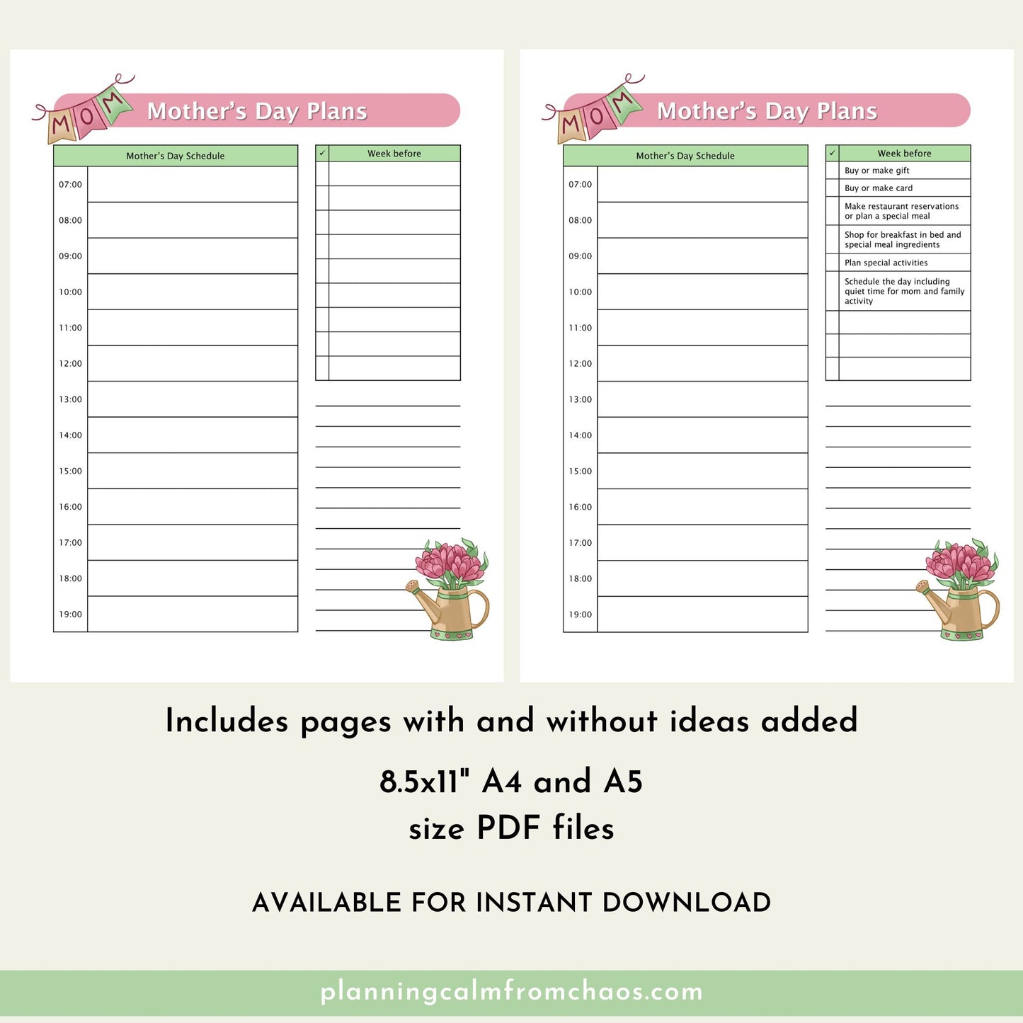 mothers day planner printable