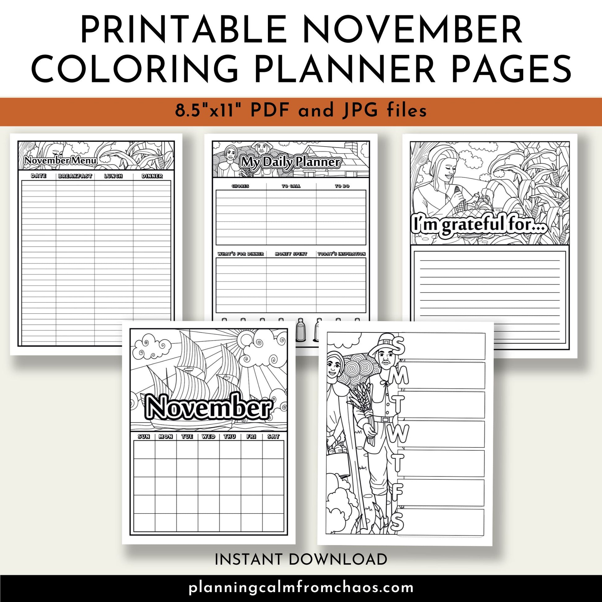 november coloring planner printable