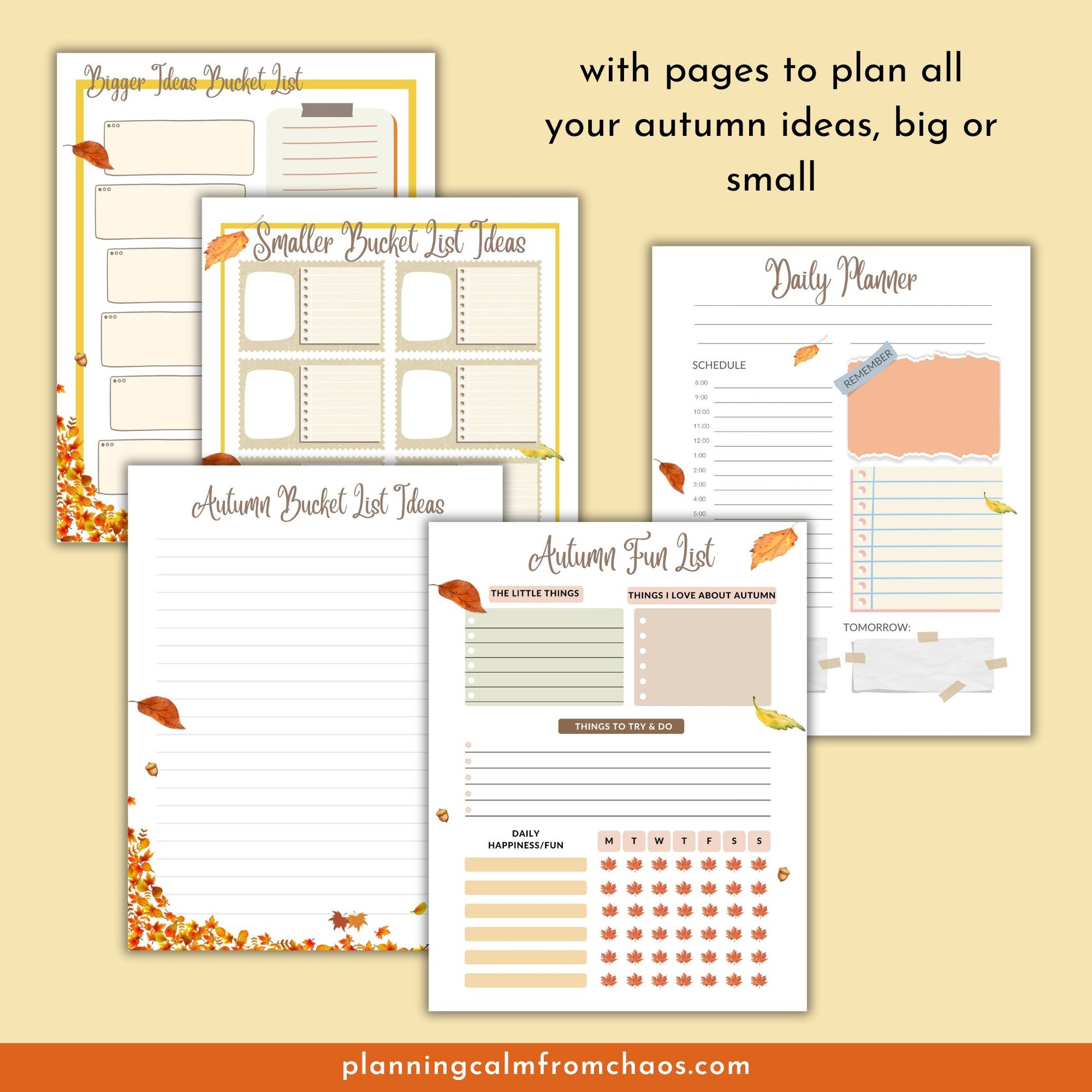 printable autumn bucket list planner