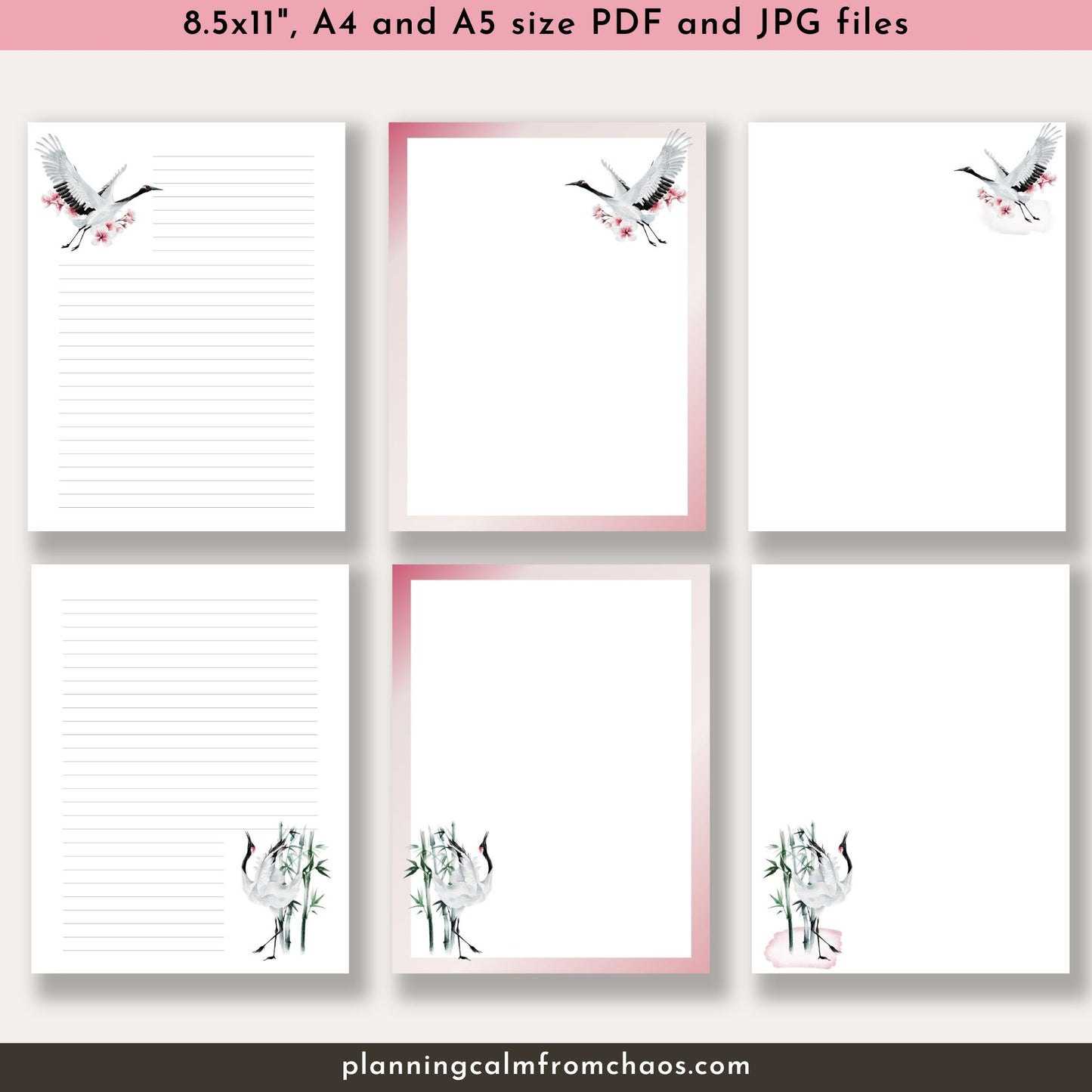 printable japanese bird notepaper