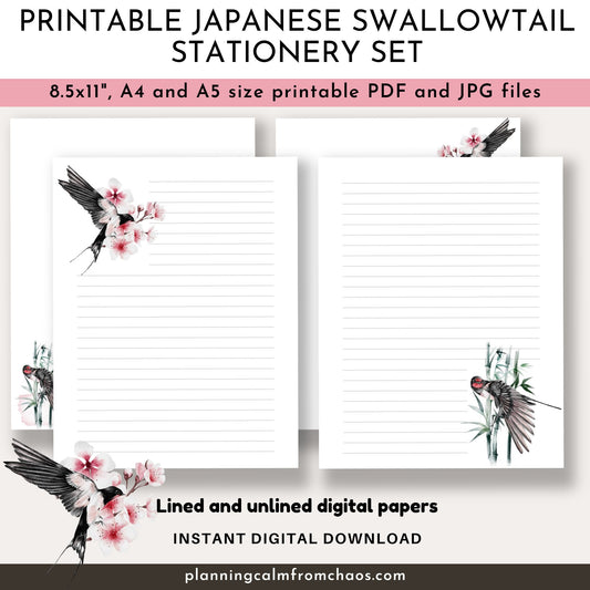 printable japanese bird stationery