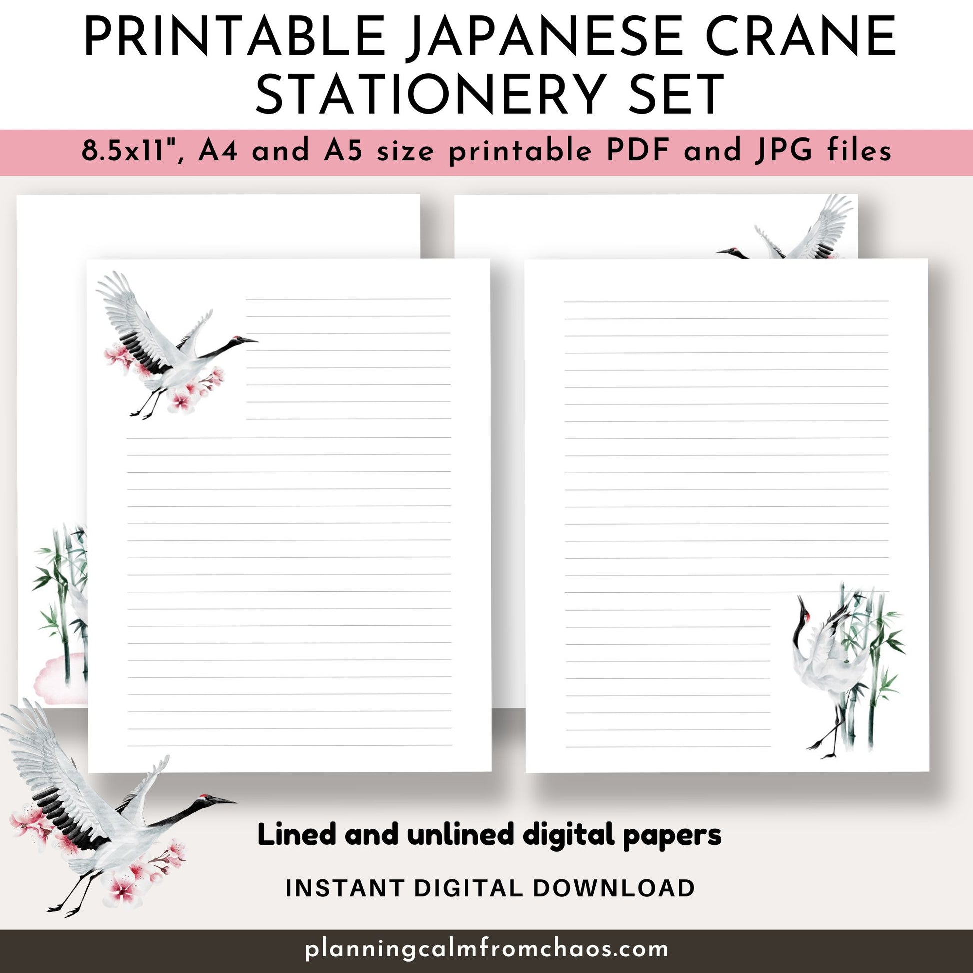 printable japanese crane stationery