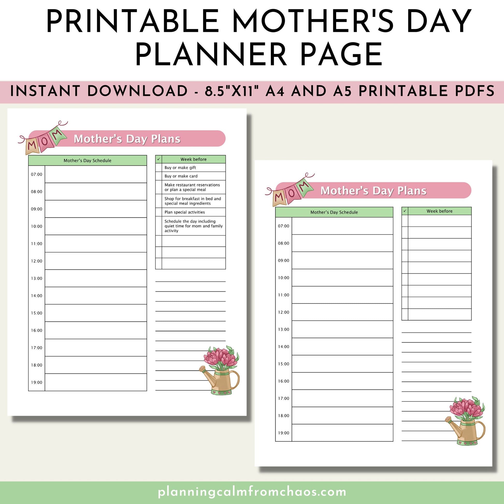 printable mother's day planner