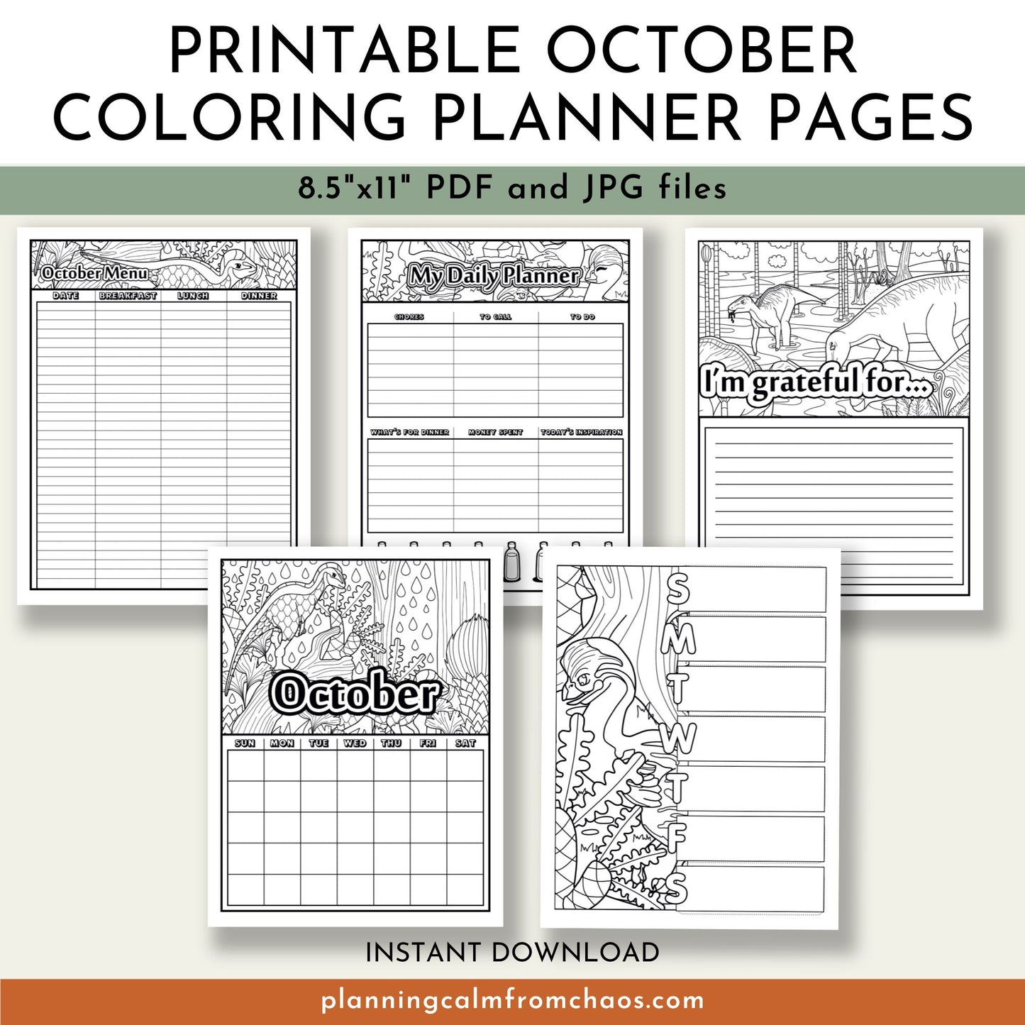 printable october coloring planner