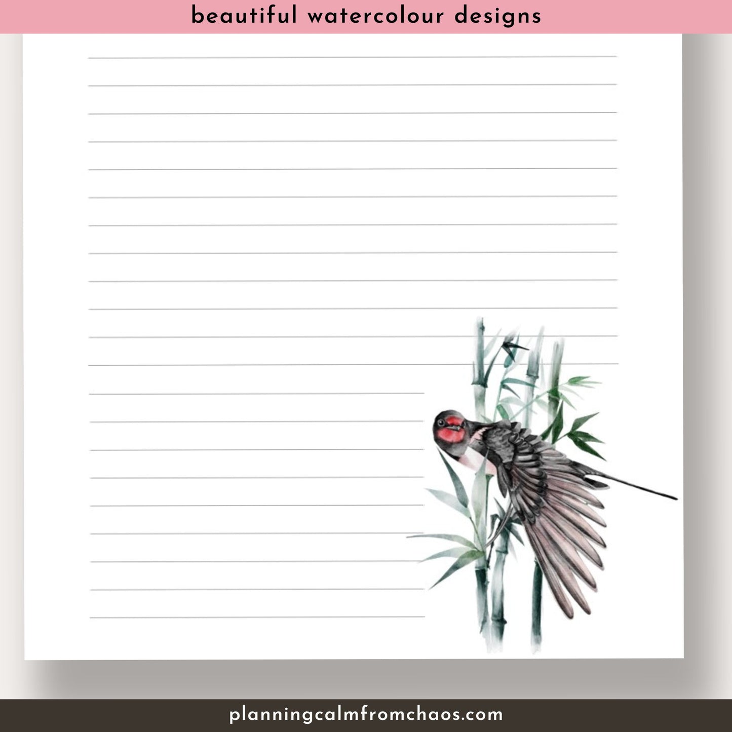 printable writing paper japanese bird