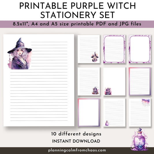 purple witch digital stationery set