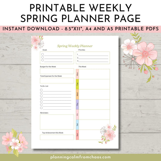 printable spring weekly planner page