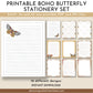 printable boho butterfly stationery