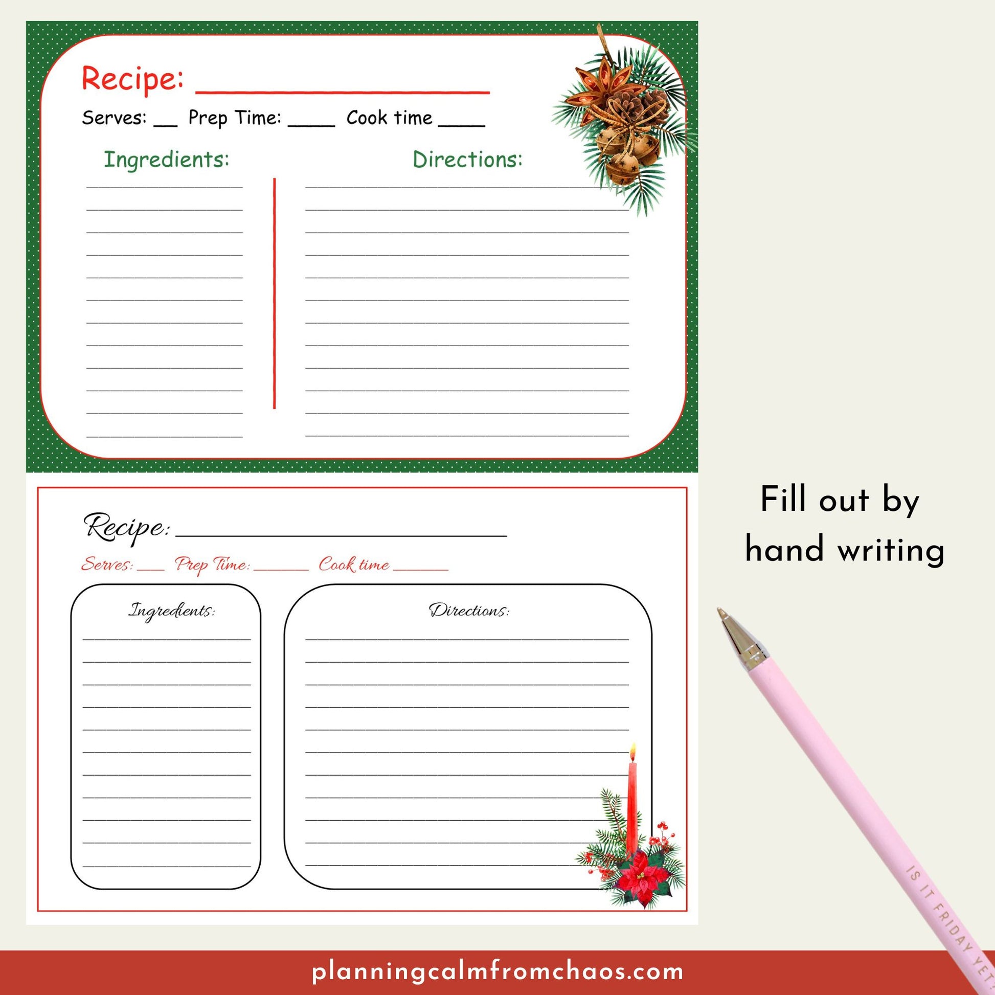 christmas recipe card printable pdf