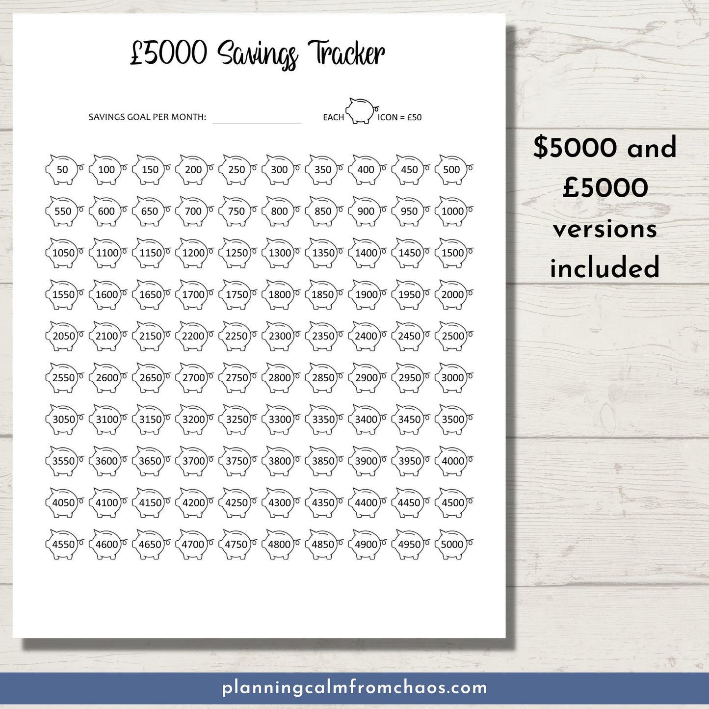 £5000 savings tracker printable