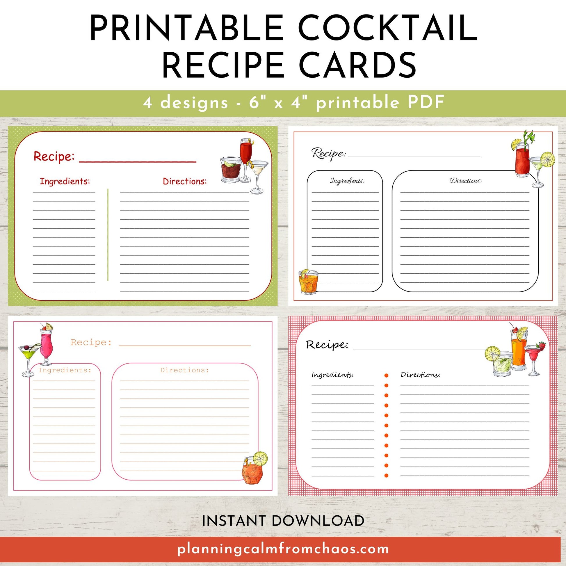 Printable cocktail recipe cards