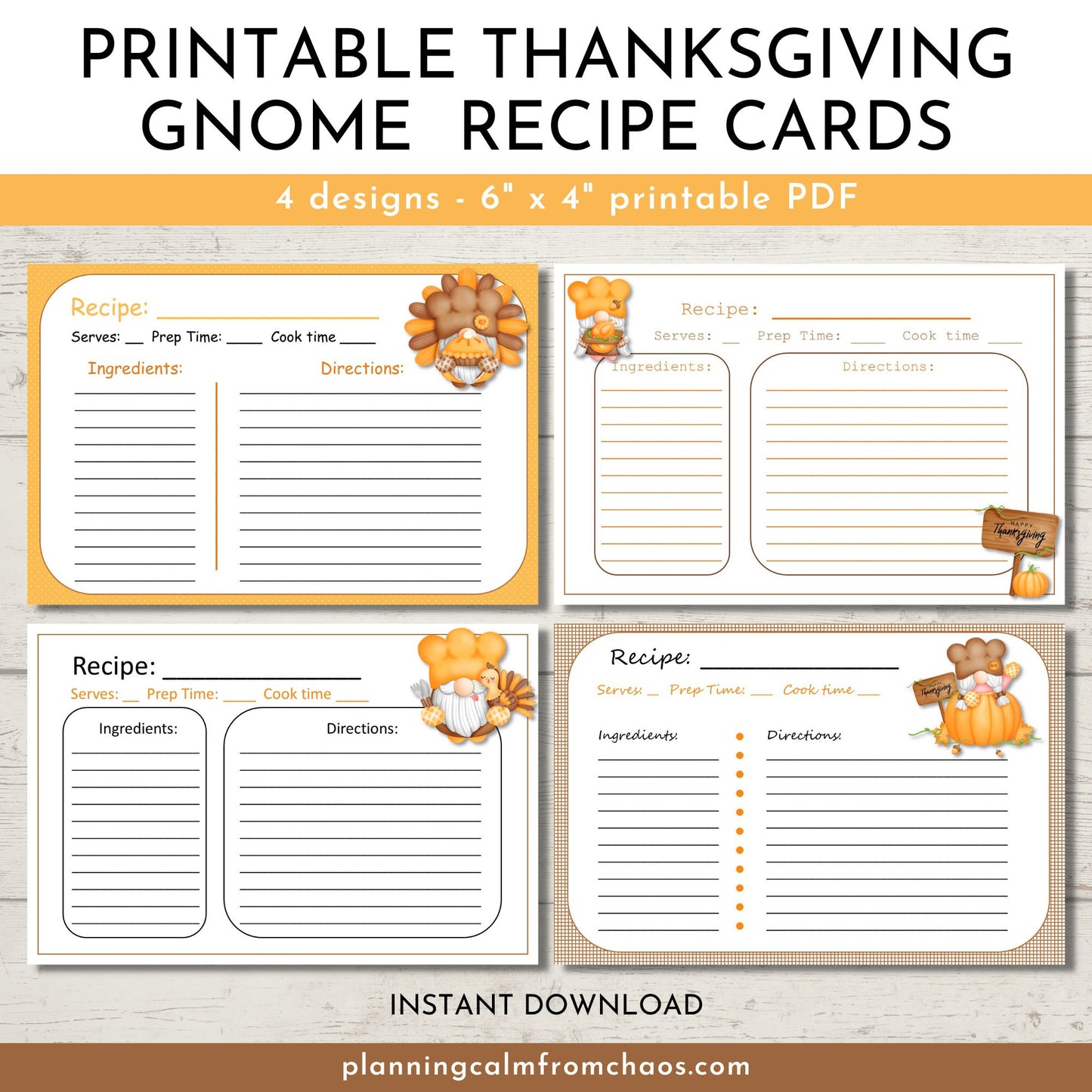 Printable thanksgiving gnome recipe cards
