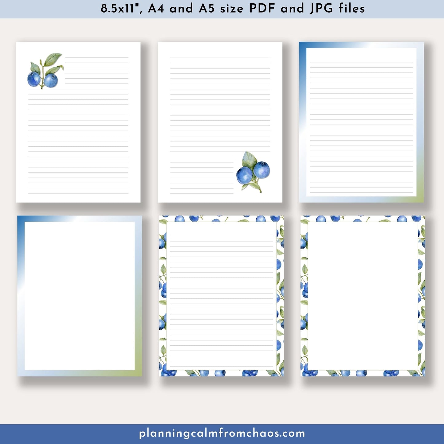 blueberries printable paper set