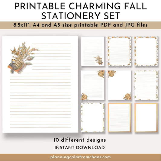 charming fall printable stationery set