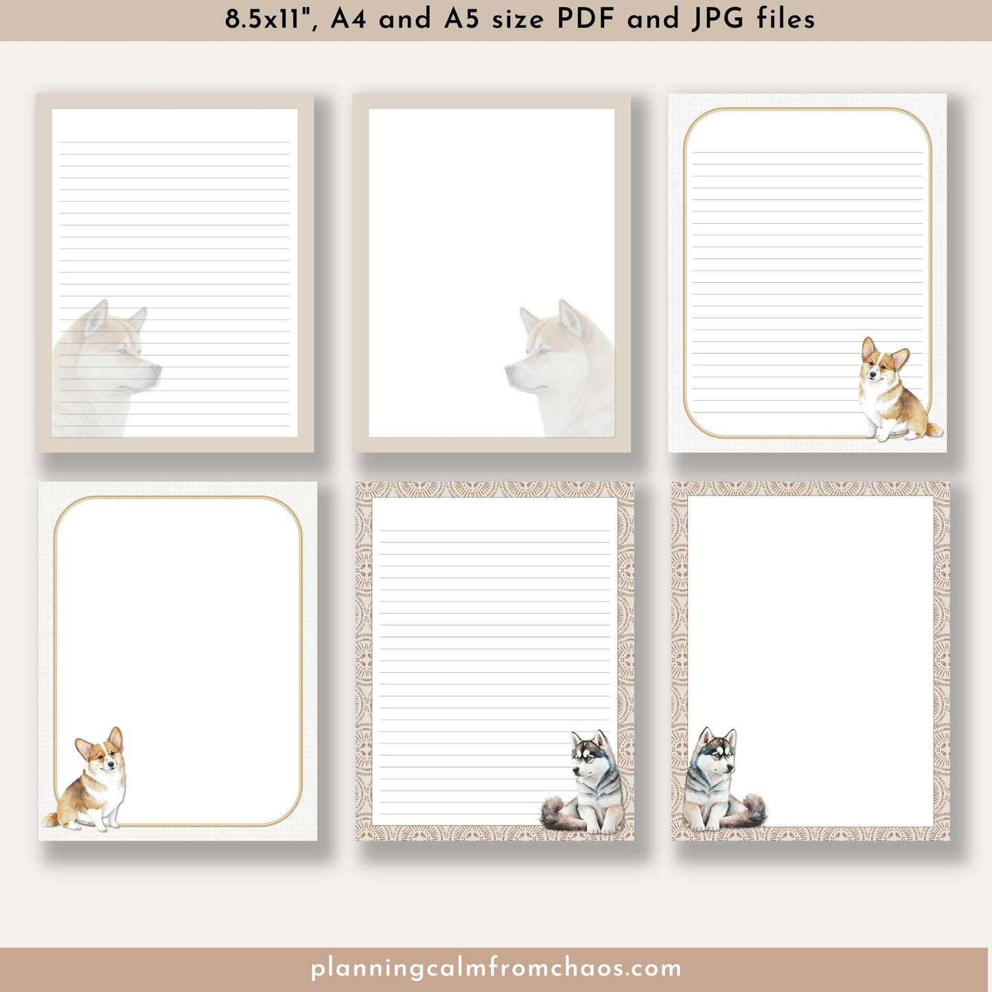 dog digital stationery papers