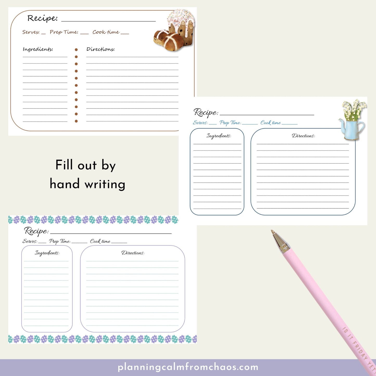 printable easter recipe cards