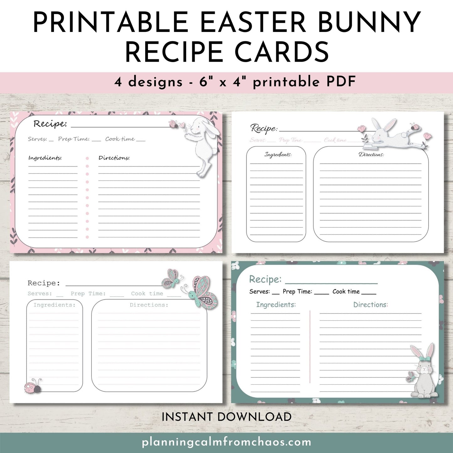 easter bunny recipe card printables