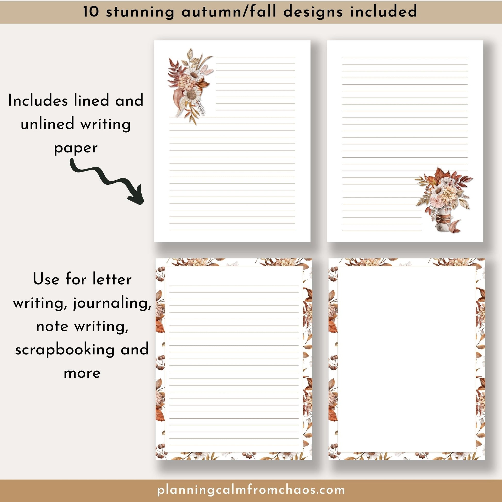 fall floral digital stationery set