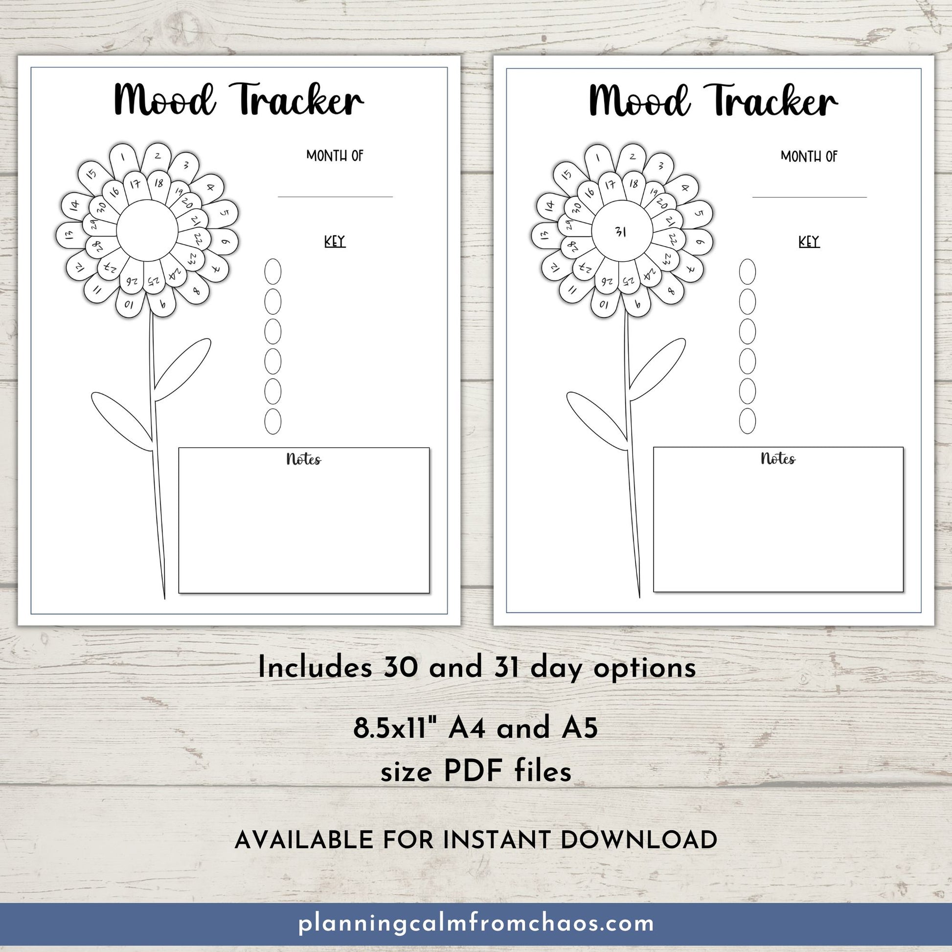 flower mood tracker printable