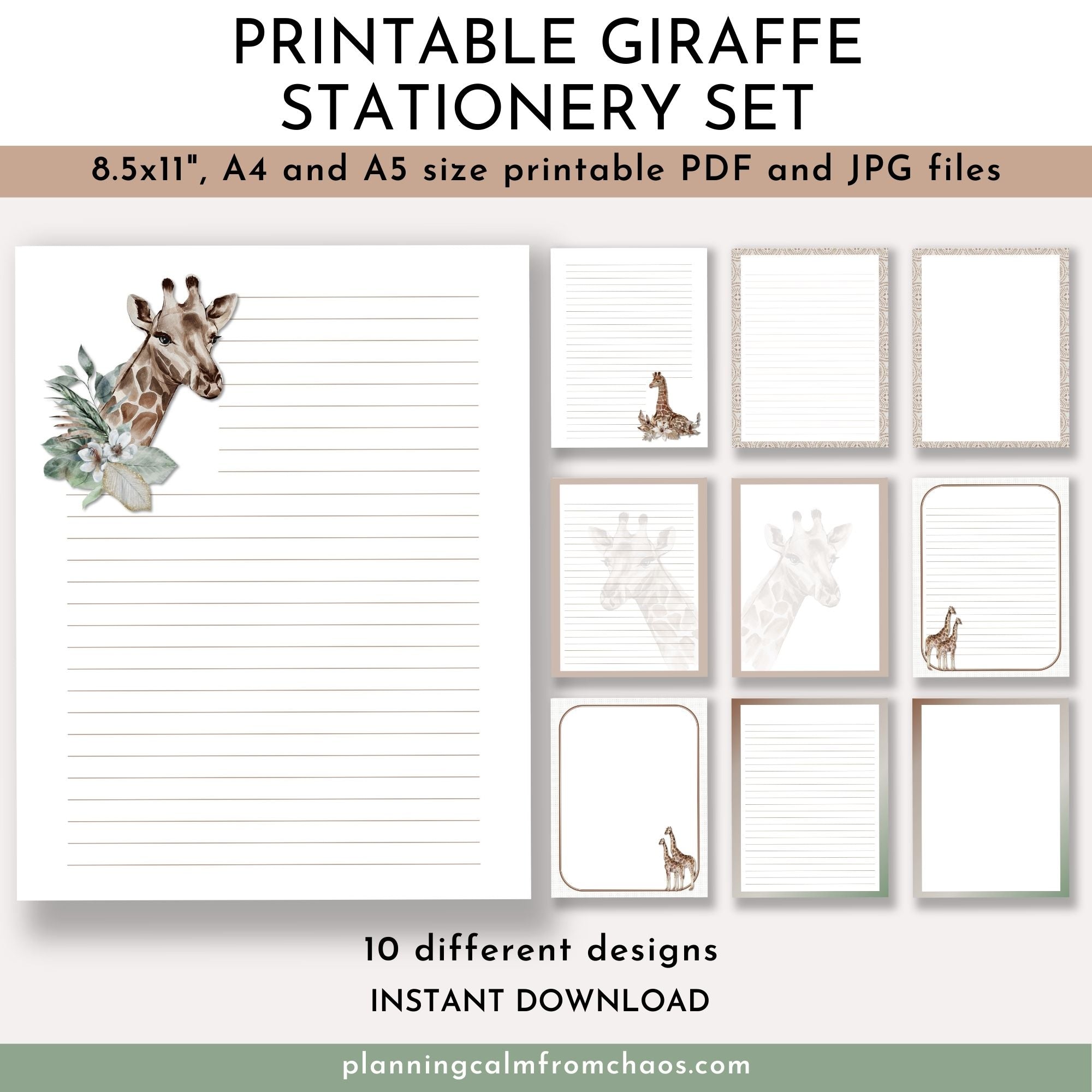 Giraffe Printable Stationery Set – Planning Calm From Chaos