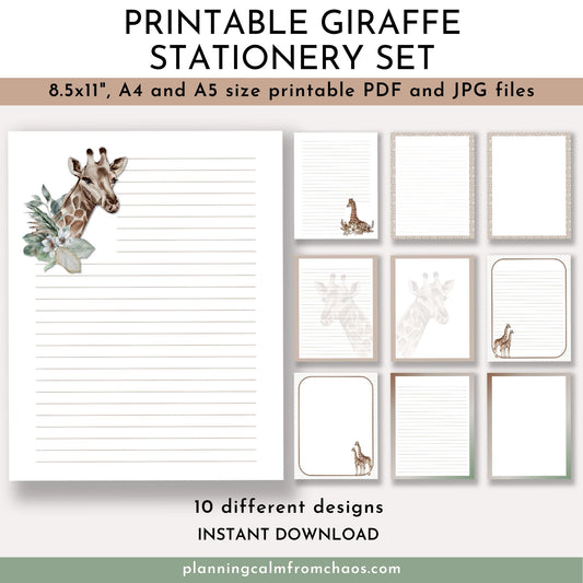 giraffe printable writing set