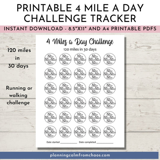 printable 4 mile a day challenge