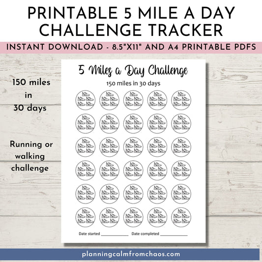 printable 5 miles a day challenge tracker
