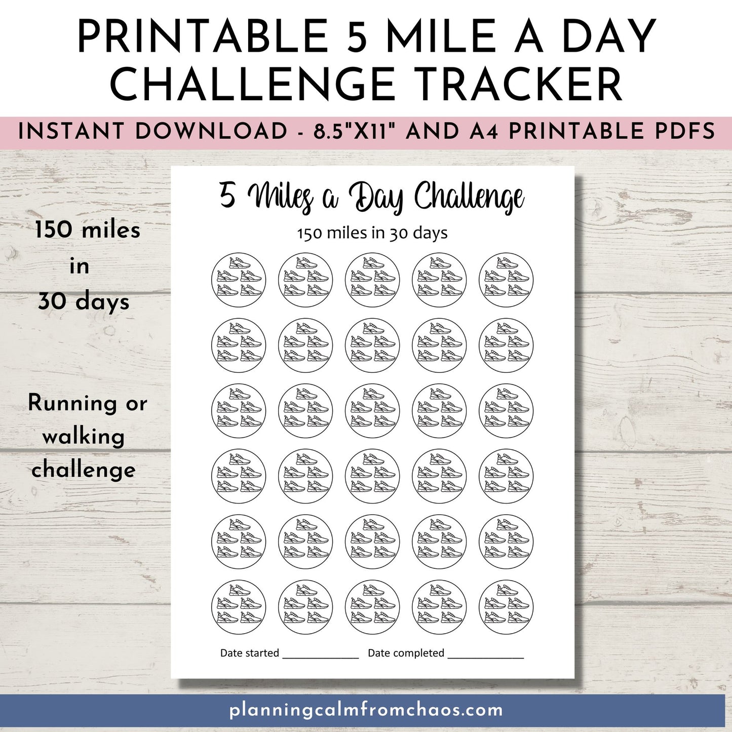 printable 5 miles a day challenge tracker