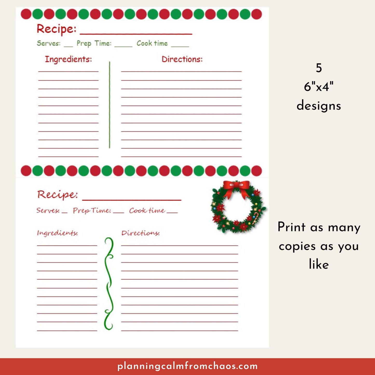 christmas recipe card printables