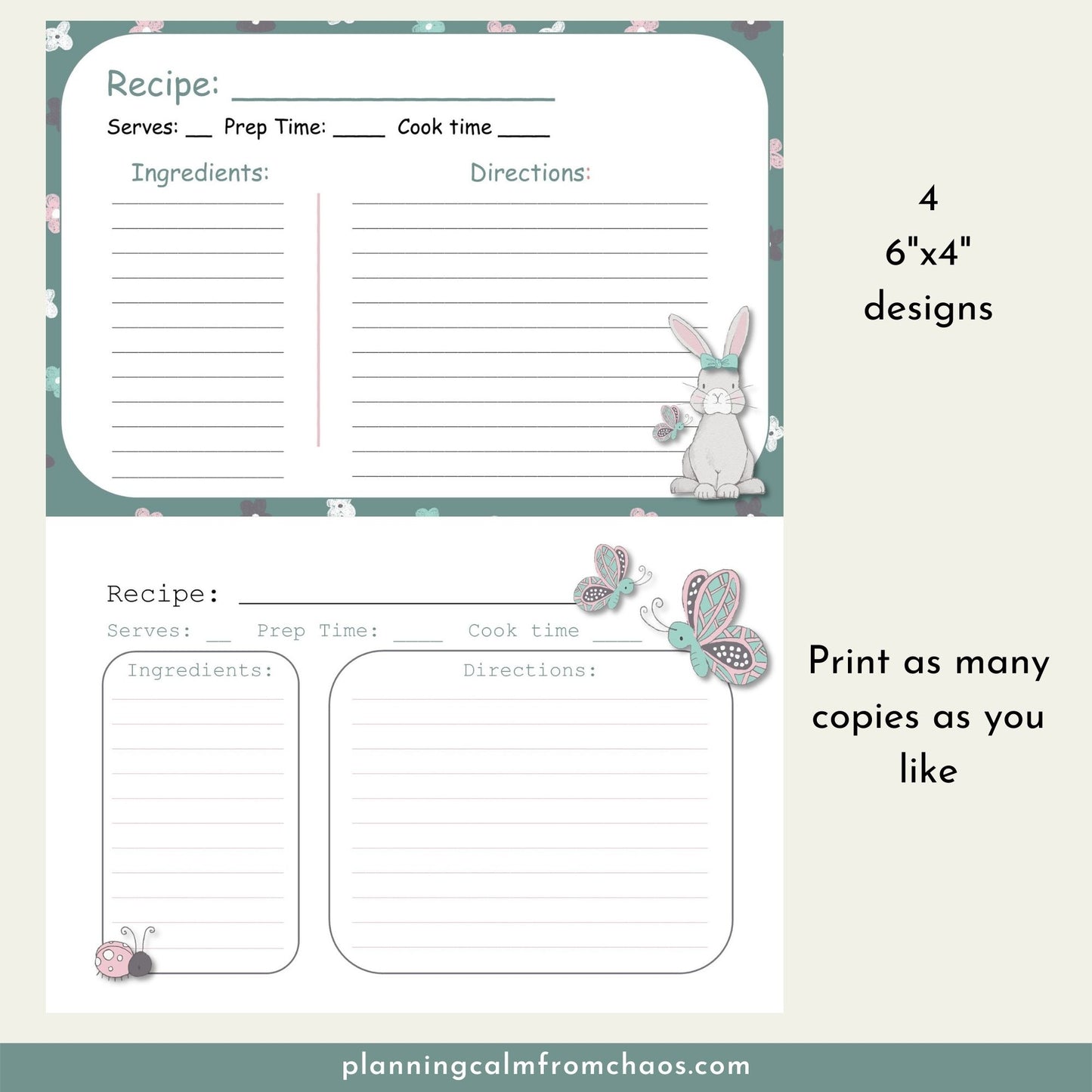 printable 6x4 easter recipe cards