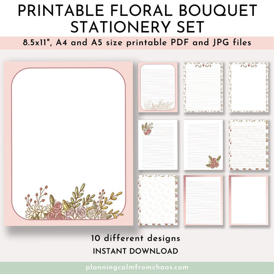 printable floral stationery set