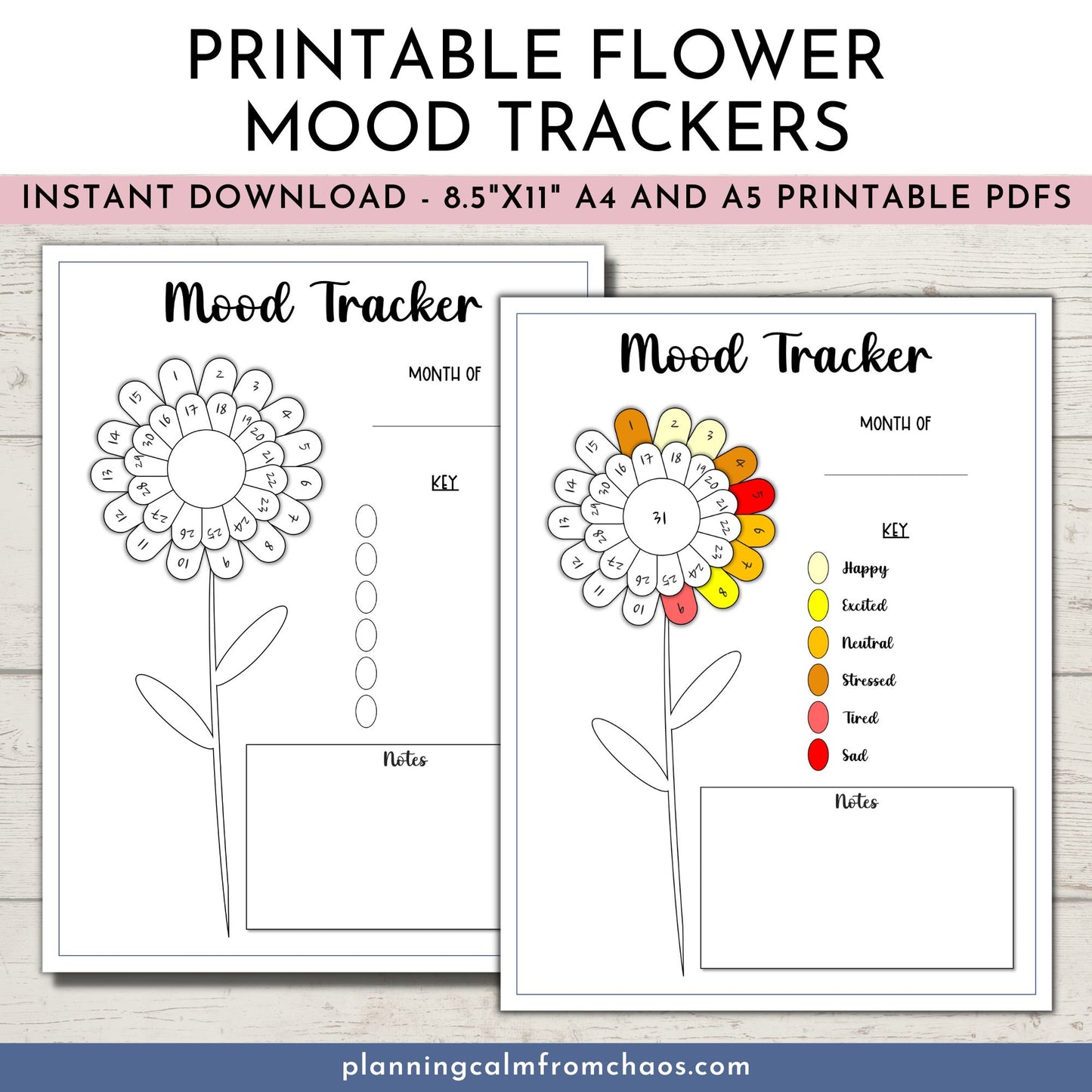 printable flower mood tracker