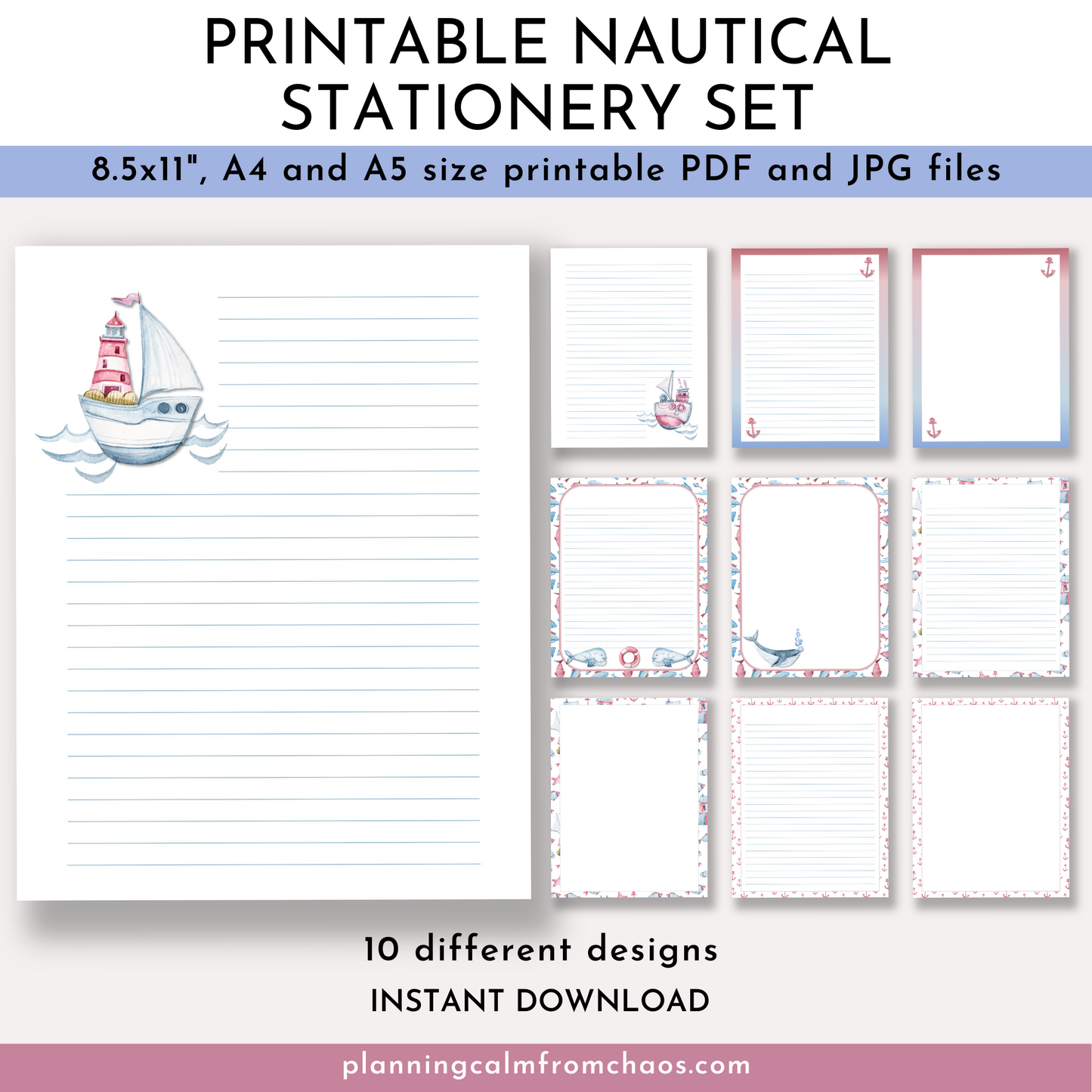 printable nautical stationery set