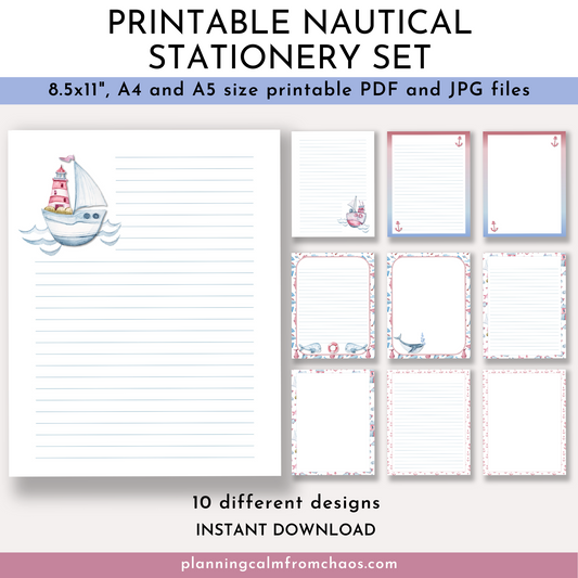 printable nautical stationery set