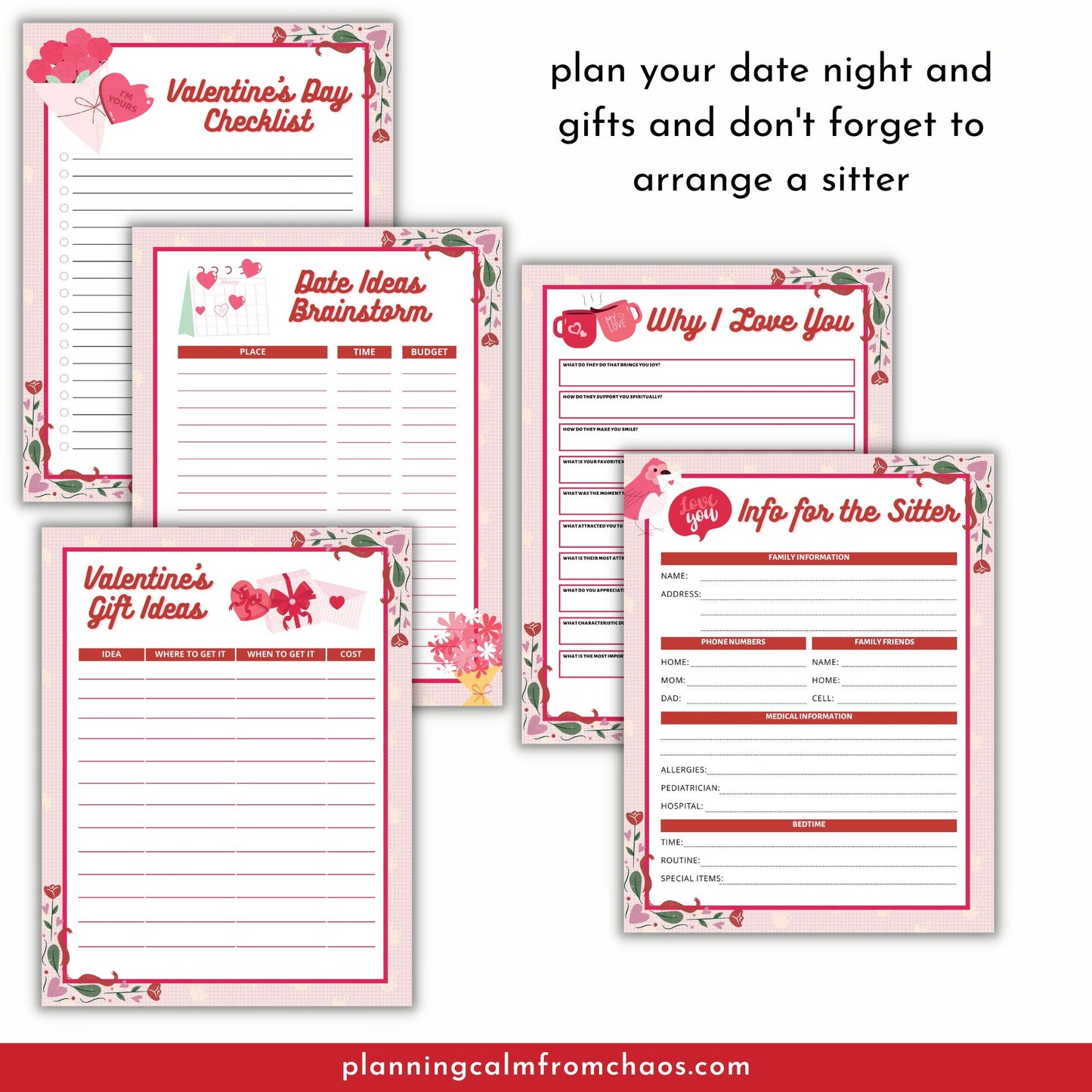 printable valentines planner