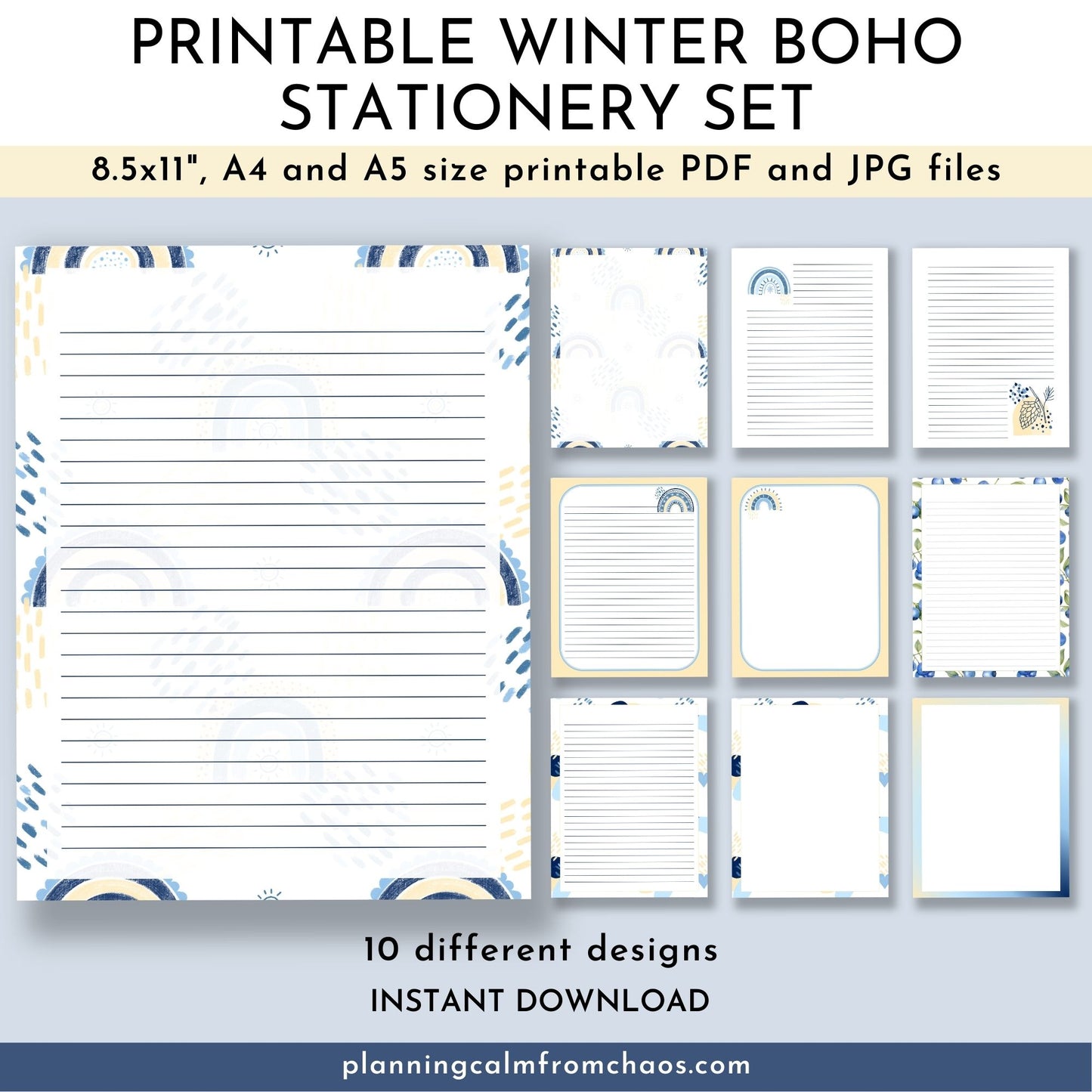 printable winter boho stationery set