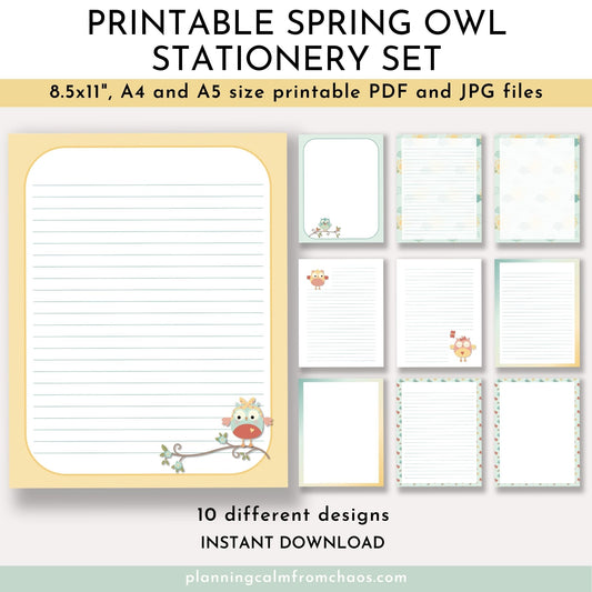 spring owl notepaper set