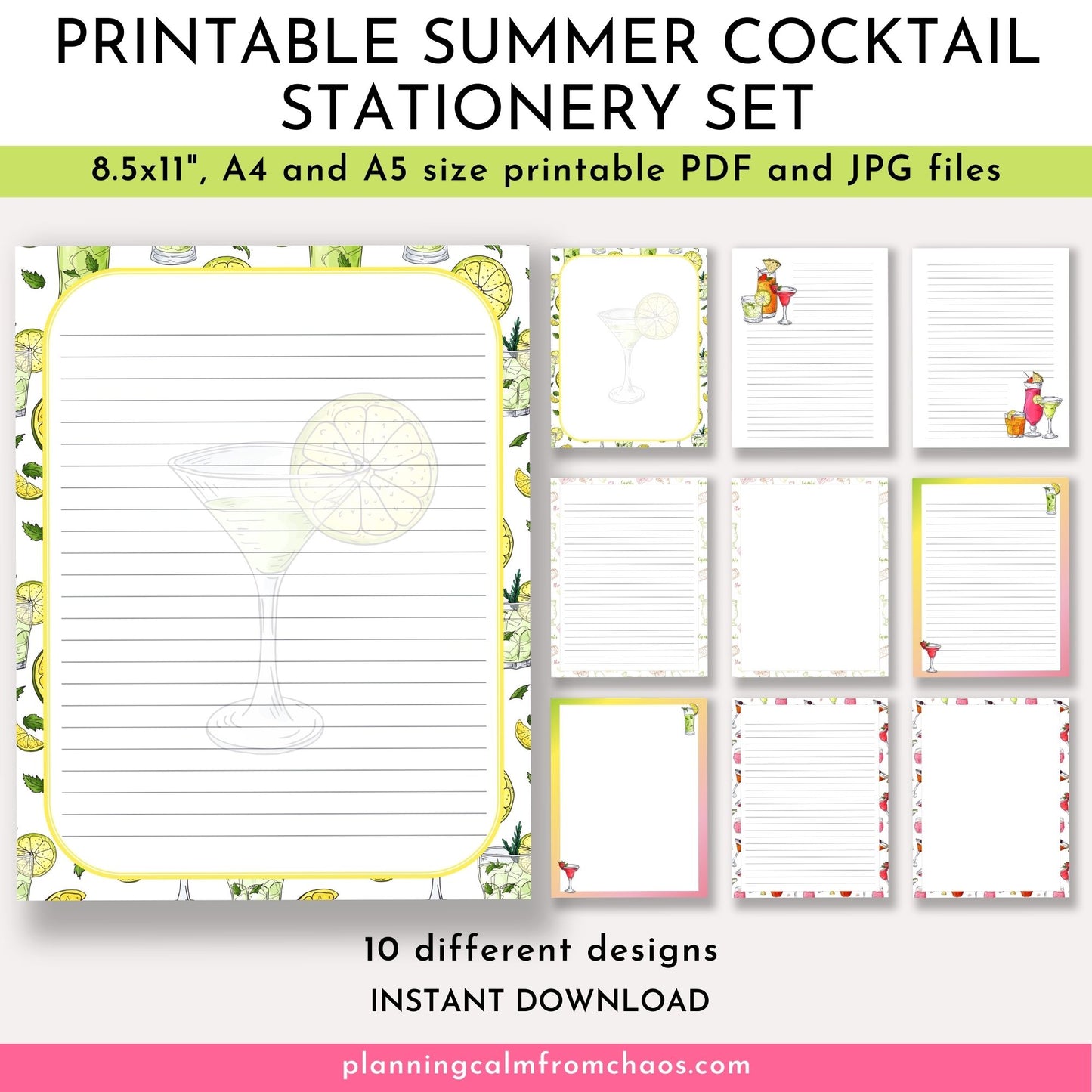 summer cocktail printable stationery set
