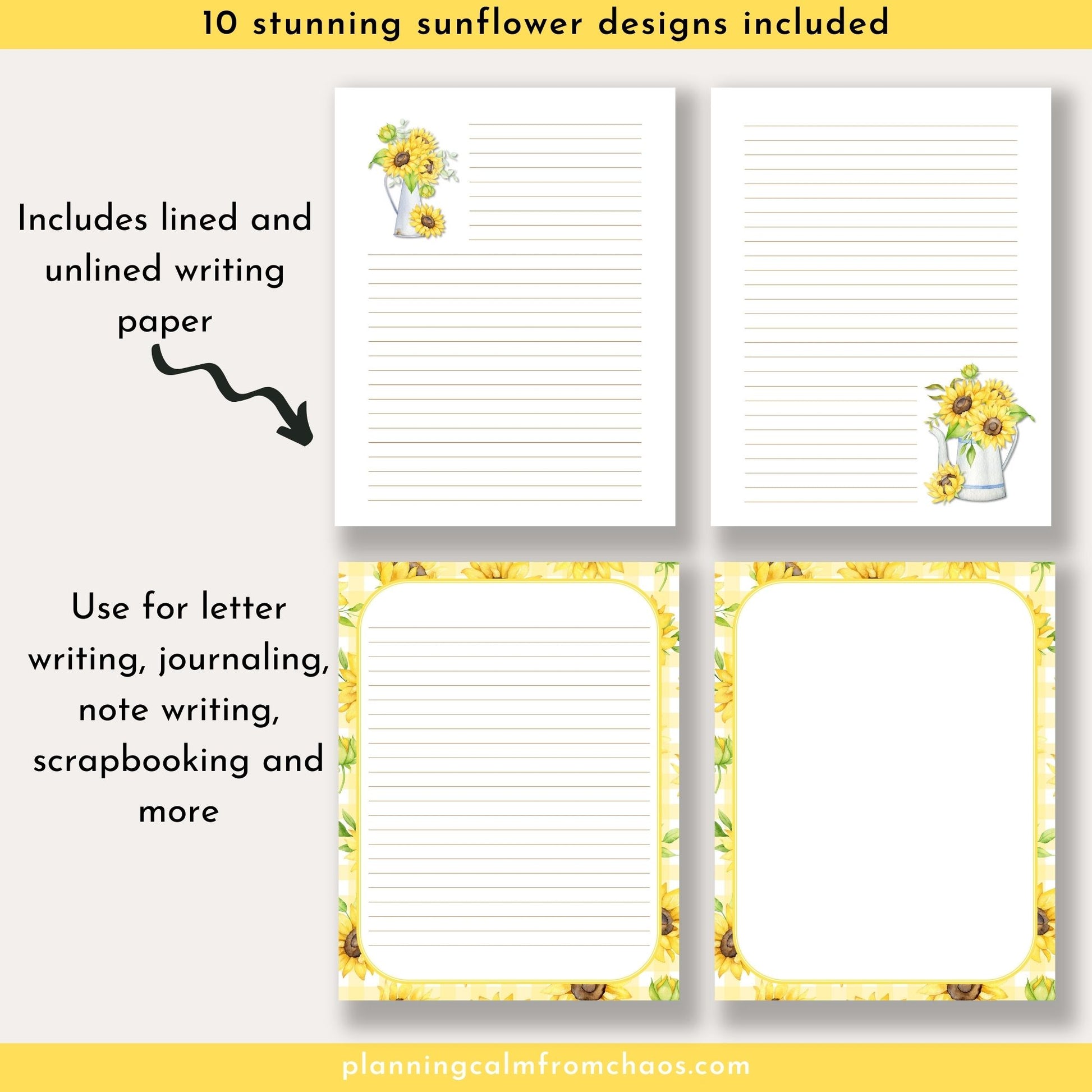 sunflower digital stationery set
