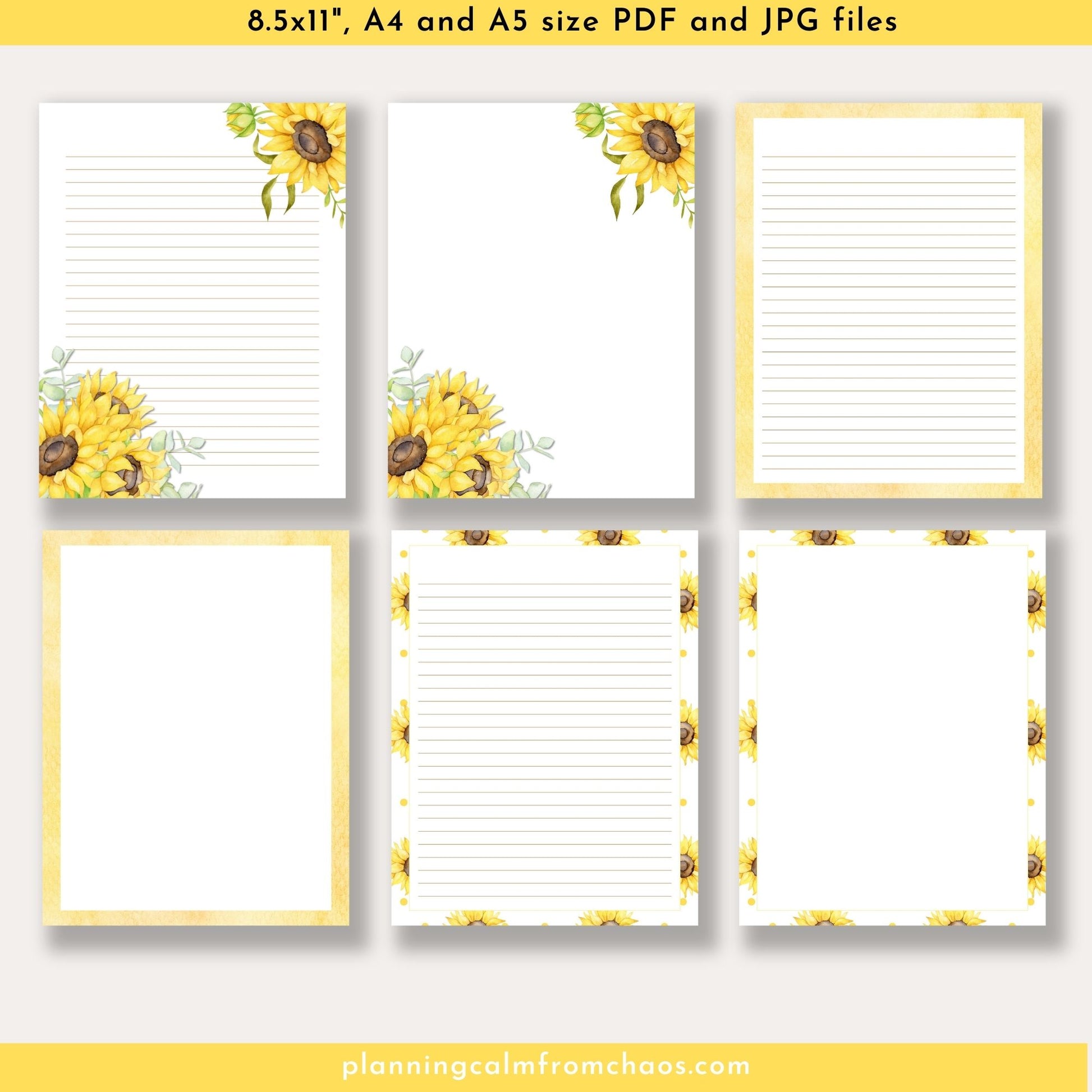 sunflower printable notepaper set