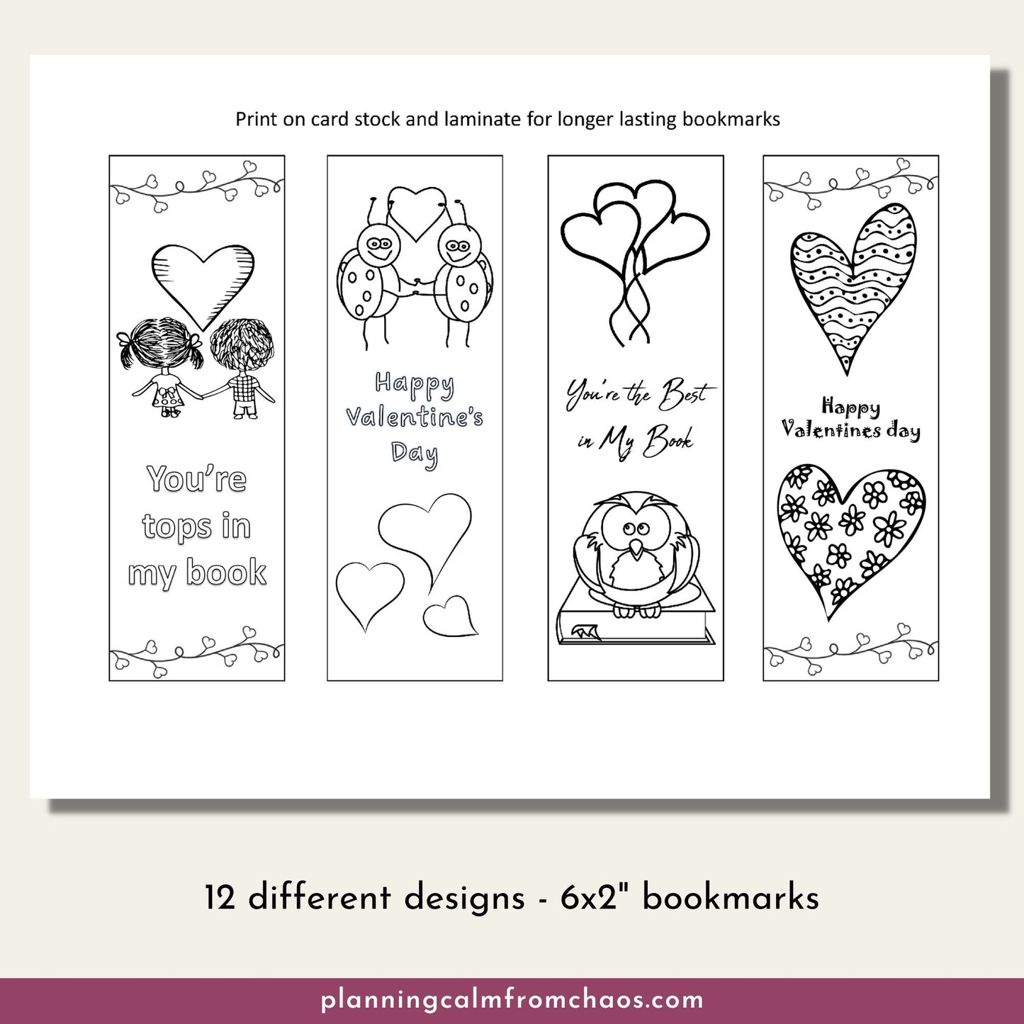 valentines coloring bookmarks