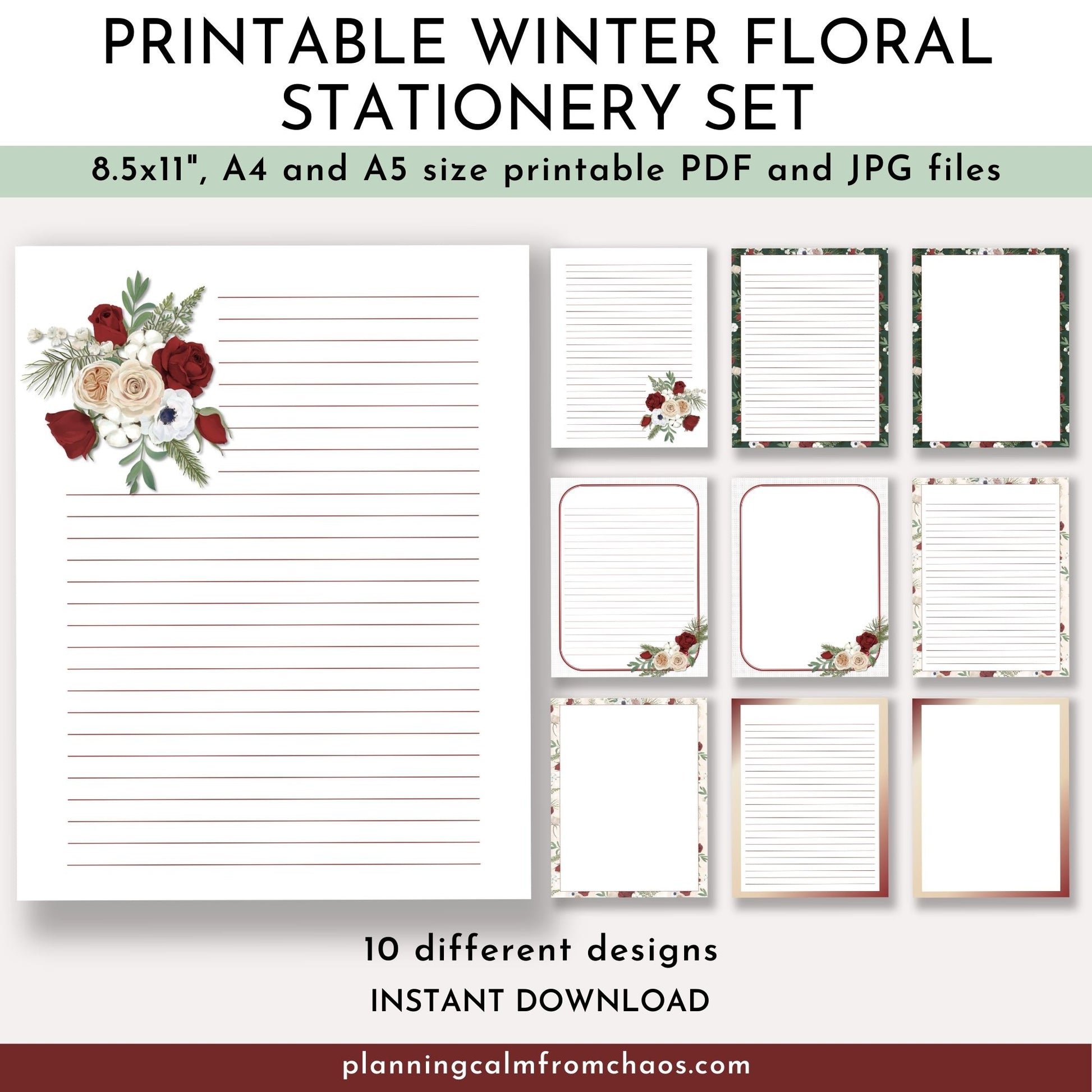 winter floral stationery set